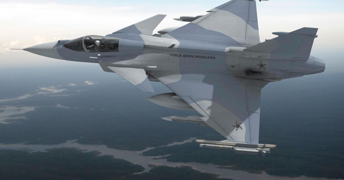 Brazil will acquire many more Gripens than the initial 36, an air force officer revealed. (Artist rendering: Saab)