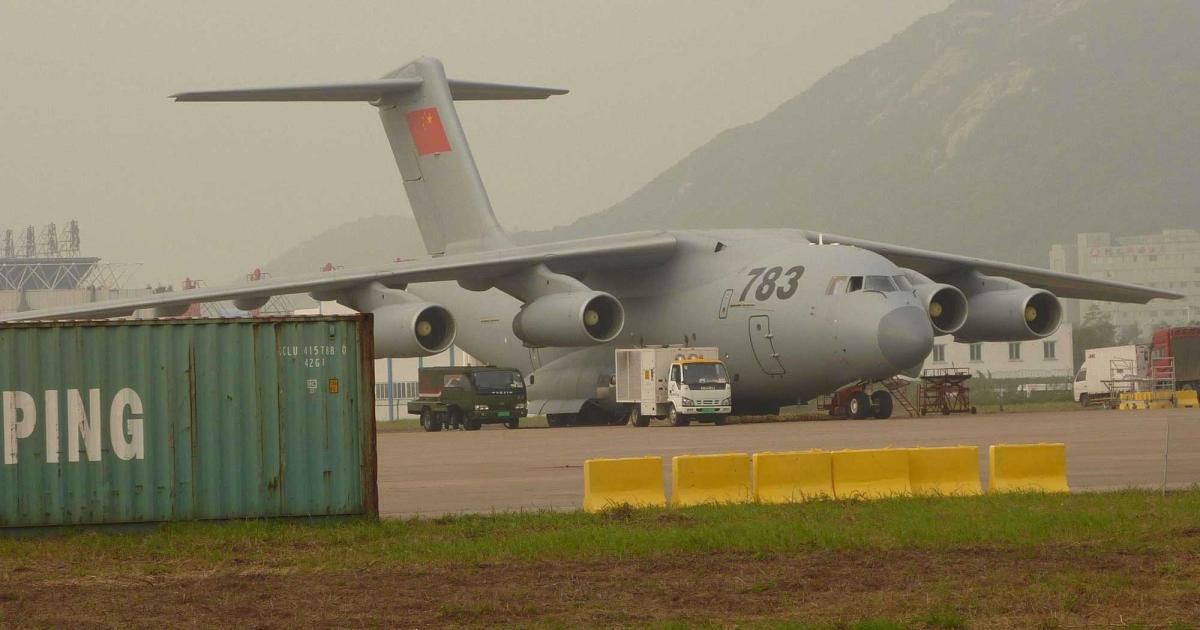 The Y-20 airlifter flew, but was not on static display or open for visiting during the Zhuhai airshow. (Photo: Reuben Johnson)