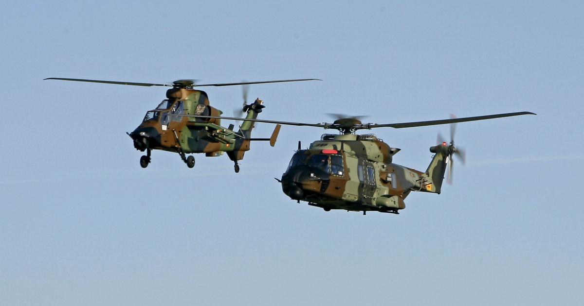 Spain’s first Tiger HAD and NH90 helicopters fly in formation. (Photo: Airbus Helicopters)
