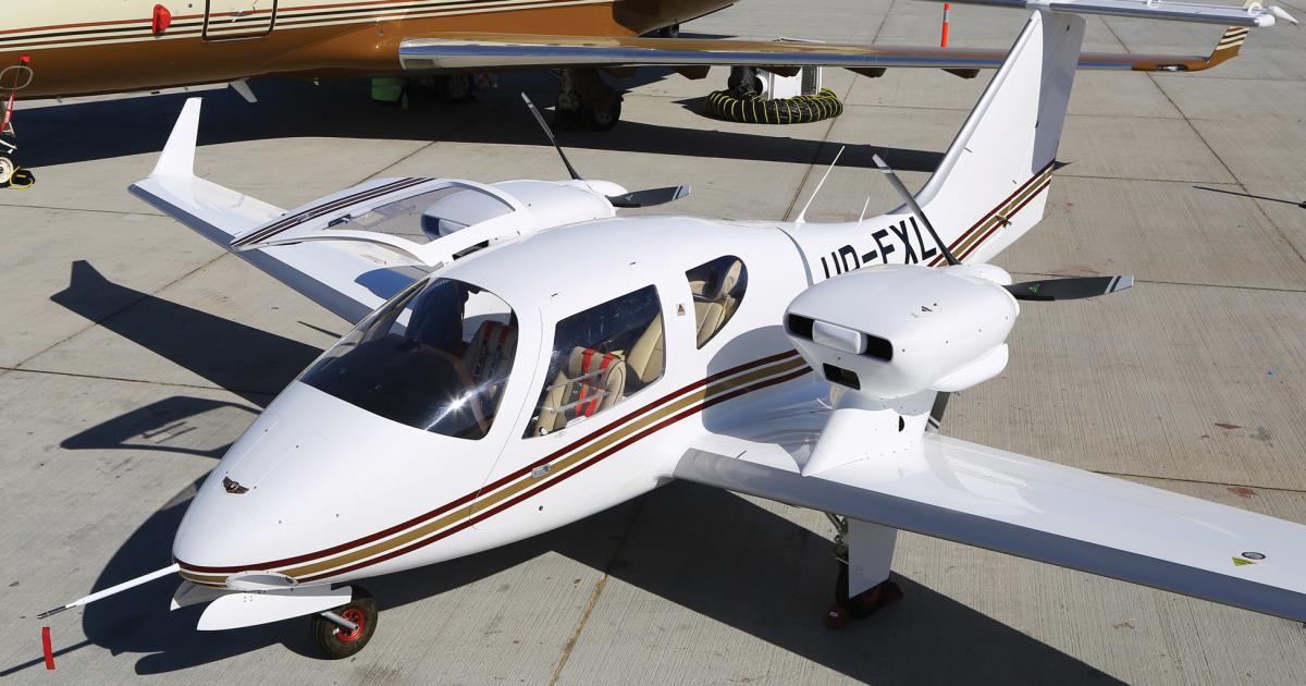 The Softex V24L features Lycoming engines arranged with over-the-wing mounts, similar to the HondaJet’s.