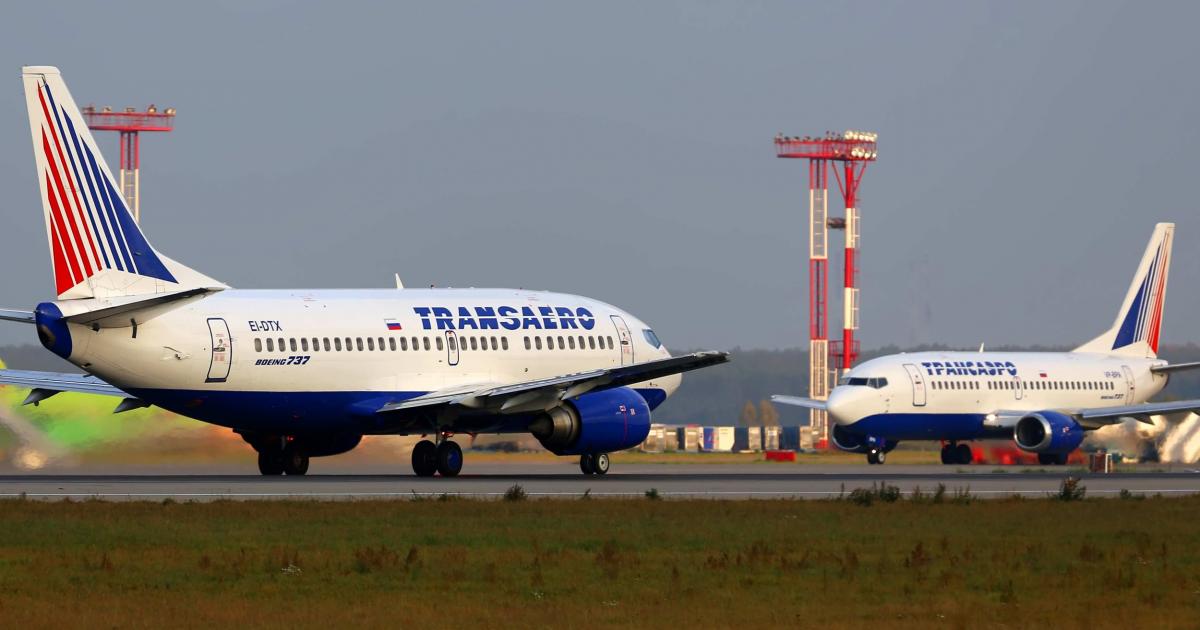 Transaero’s 103-aircraft fleet mainly consists of Boeing equipment, including these 737s. 