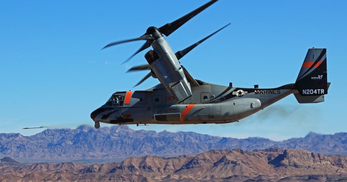 A V-22 launches a rocket at the U.S. Army Proving Ground in Yuma, Ariz. (Photo: Bell Helicopter)