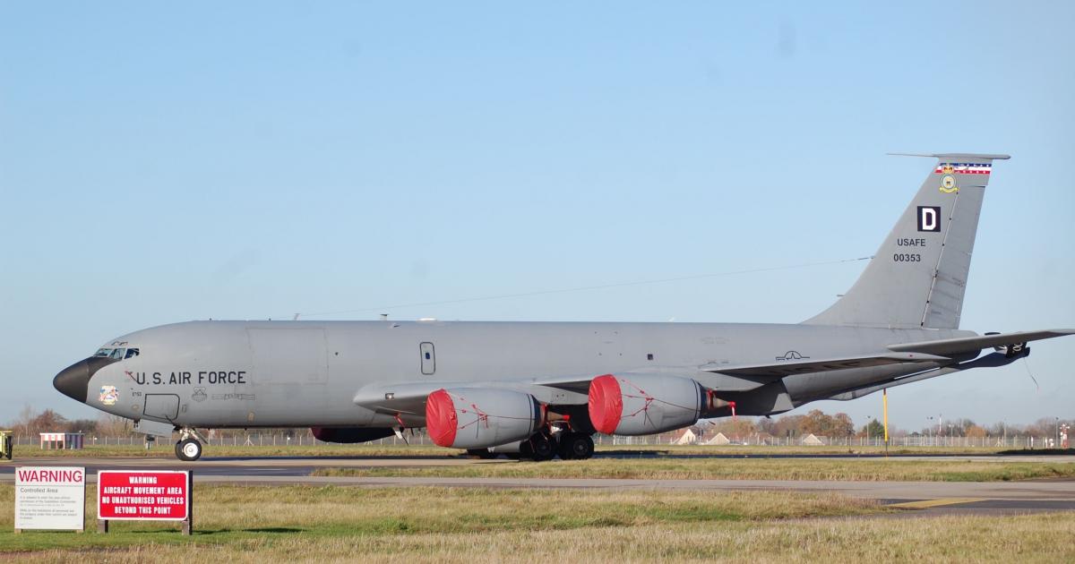 A KC-135R of the 100th ARW at RAF Mildenhall. The US Air Force is leaving the British airfield from which it has operated continuously for 55 years. From 2020, Lakenheath will be the only active American airbase in the UK, housing F-35s. (photo: Chris Pocock)
