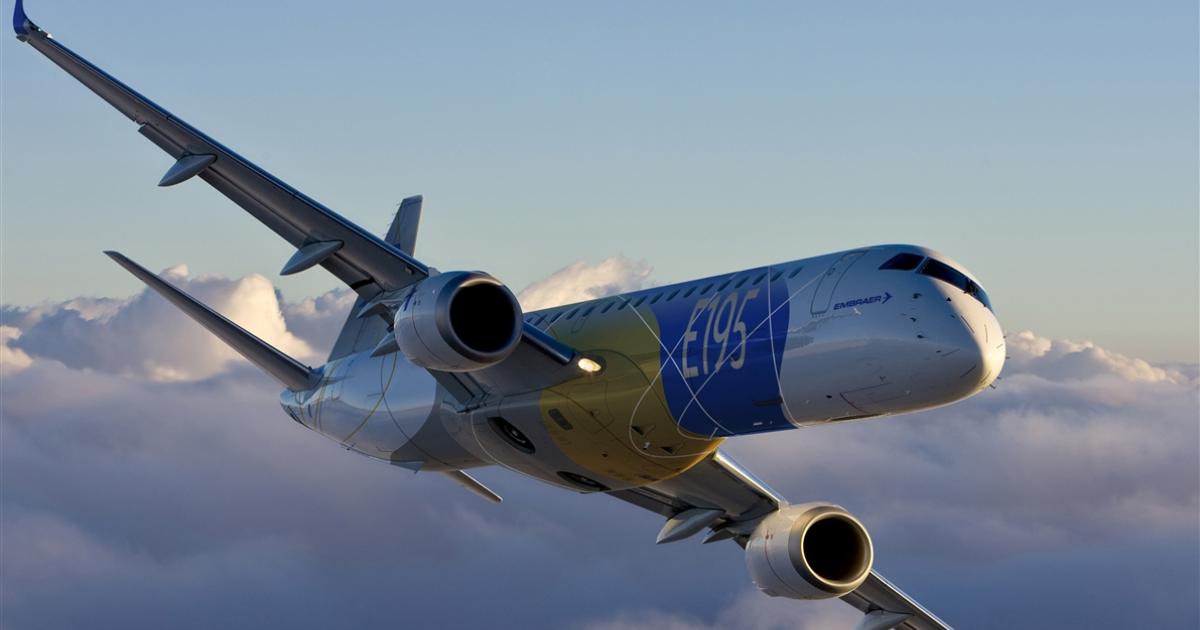 The Embraer E195 found its first operator in Indonesia when Kalstar Aviation agreed to lease two of the narrowbodies from Aldus Aviation. (Image: Embraer)