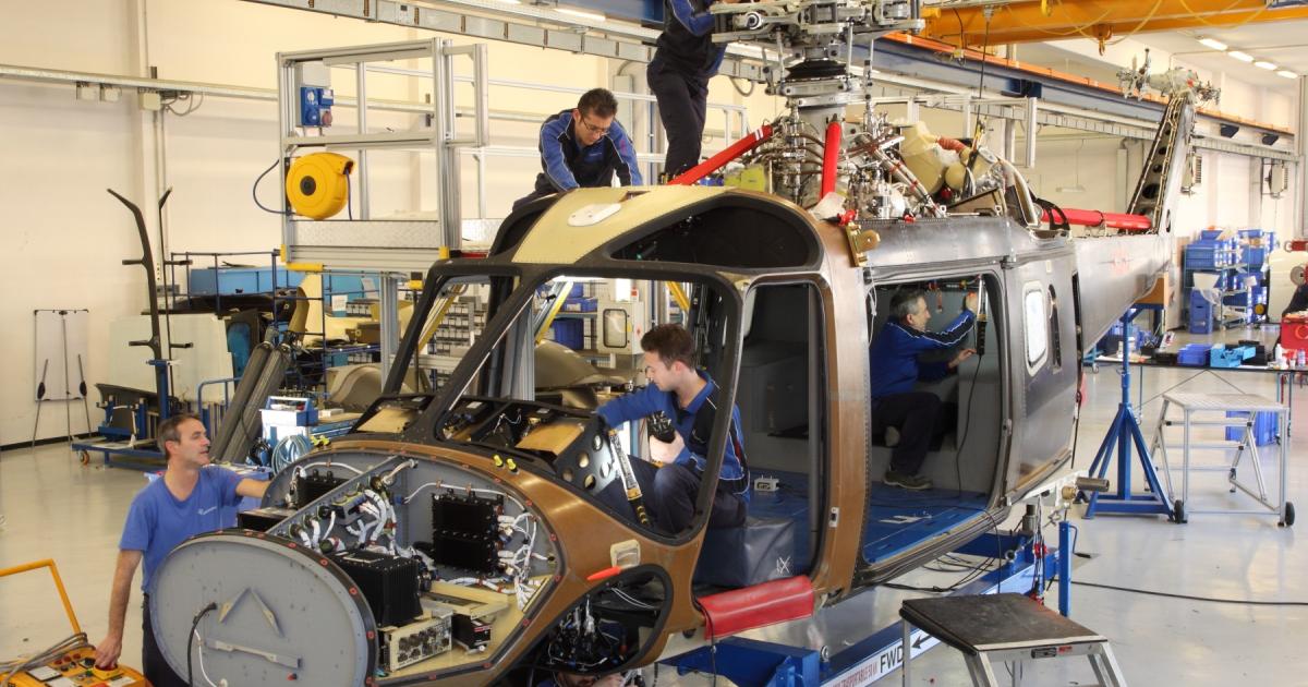 The first customer AgustaWestland AW169 medium-twin helicopter entered final assembly at the company’s plant in Vergiate, Italy. First delivery is expected in the second quarter. (Photo: AgustaWestland)