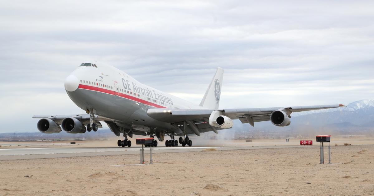On December 30, GE Aviation started flight-testing its Passport engine on a company-owned Boeing 747-100 testbed. The engine, mounted on the 747's number-two pylon, successfully demonstrated aircraft systems and instrumentation functionality. The Passport will power Bombardier’s Global 7000 and 8000 ultra-long-range business jets. (Photo: GE Aviation)