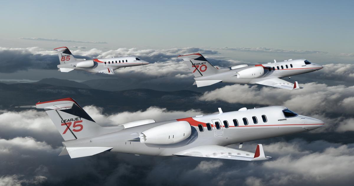 Bombardier logged a firm order for six Learjet 75s and options for three more late last month. The firm order, from an undisclosed customer, is valued at $83 million, but that could grow to $124 million if the options are exercised. (Photo: Bombardier Aerospace)