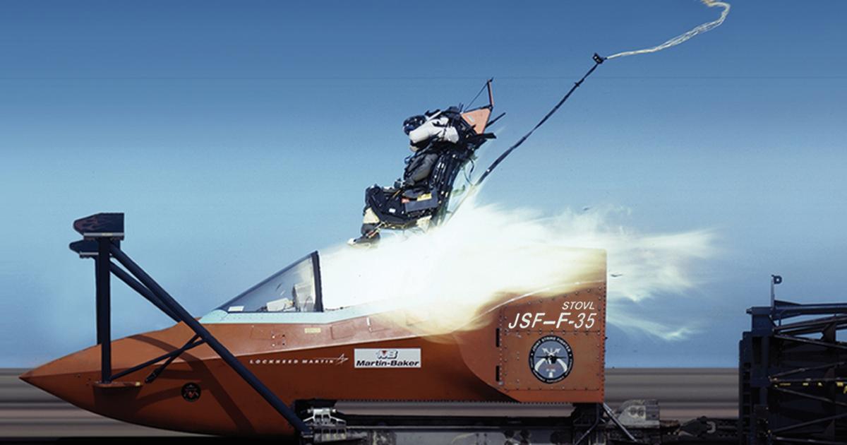 A sled test of the Martin Baker Mk16E ejection seat for the F-35. (Photo: Martin Baker)