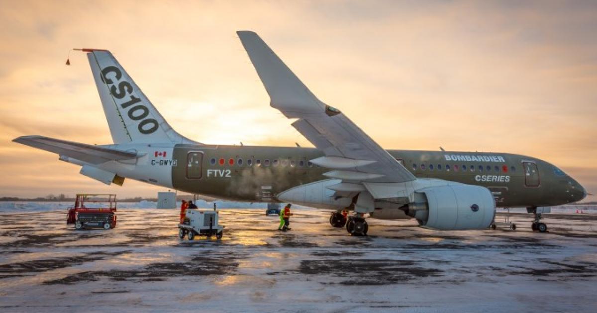 Bombardier CSeries FTV2 undergoes cold weather testing in Mirabel, Canada. (Photo: Bombardier)