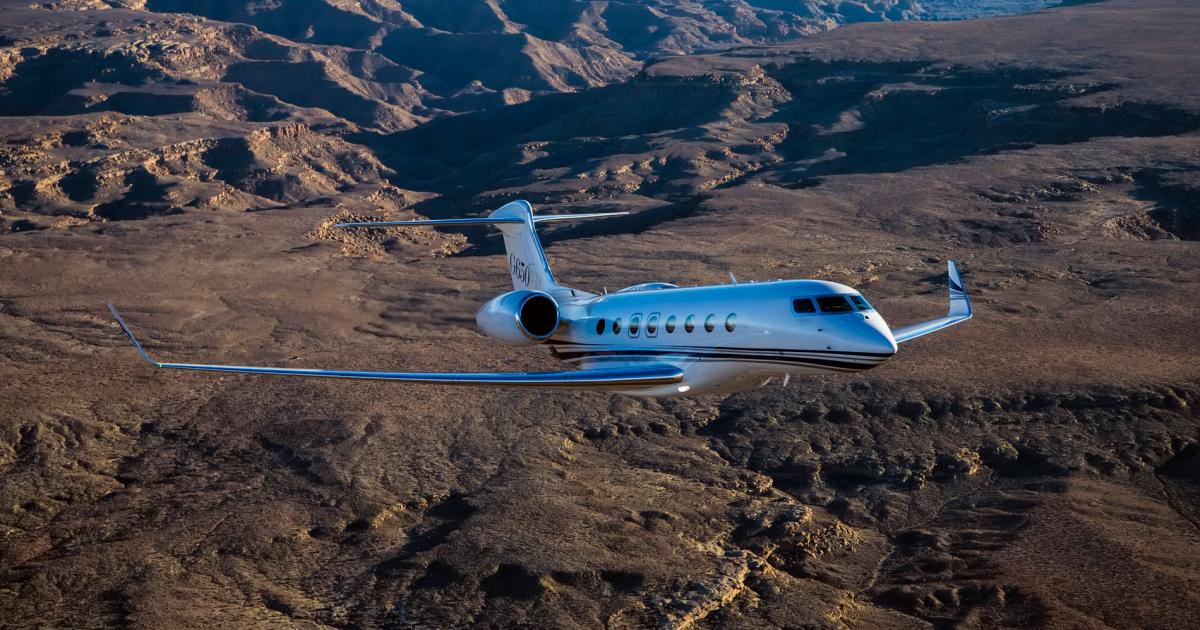 Gulfstream G650ER, registered as N650GA, flew around the world from White Plains, N.Y. to Beijing and back to Savannah, Ga., in 25 hours 20 minutes. It set new city-pair records on the two flights. (Photo: Gulfstream Aerospace)