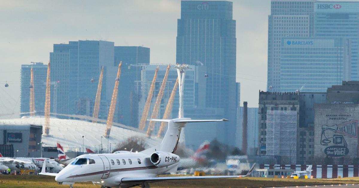 NetJets Europe received certification to operate its Embraer Phenom 300s at London City Airport, which requires aircraft and crew approvals due to its steep 5.5-degree approach path. The company obtained approval last year to fly its Bombardier Global 6000s into the airport, located in the heart of London's financial district. (Photo: NetJets)