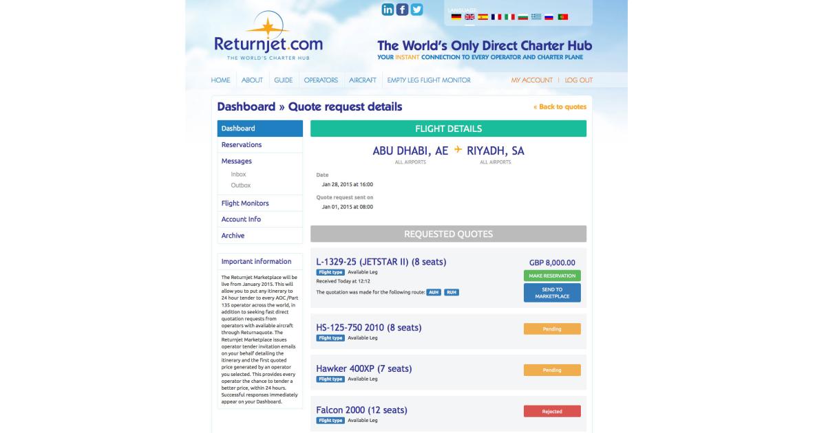Charter hub Returnjet.com has improved the accuracy of flight price estimates through measures such as introducing live feeds from operators's scheduling software. 