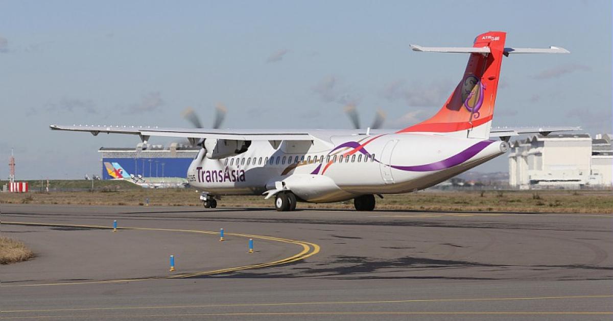 A TransAsia ATR 72-600 taxis at Blagnac Airport in Toulouse before its delivery Taipei. (Photo: ATR) 