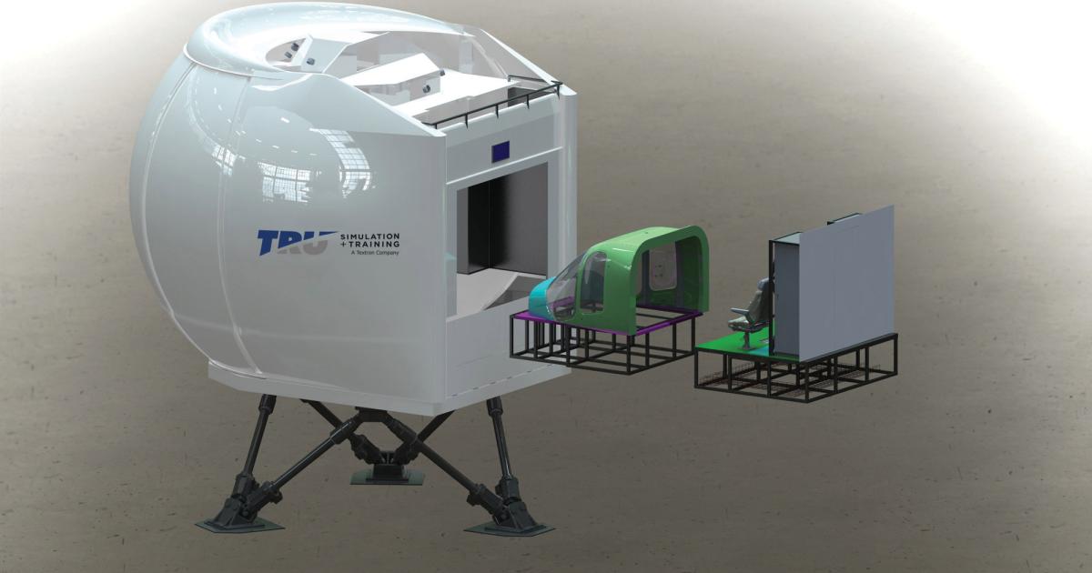 TRU Simulation + Training's Odyssey H simulator for the Bell 525 features ultra-high-definition visual systems and primary and secondary roll-on/roll-off capabilities.