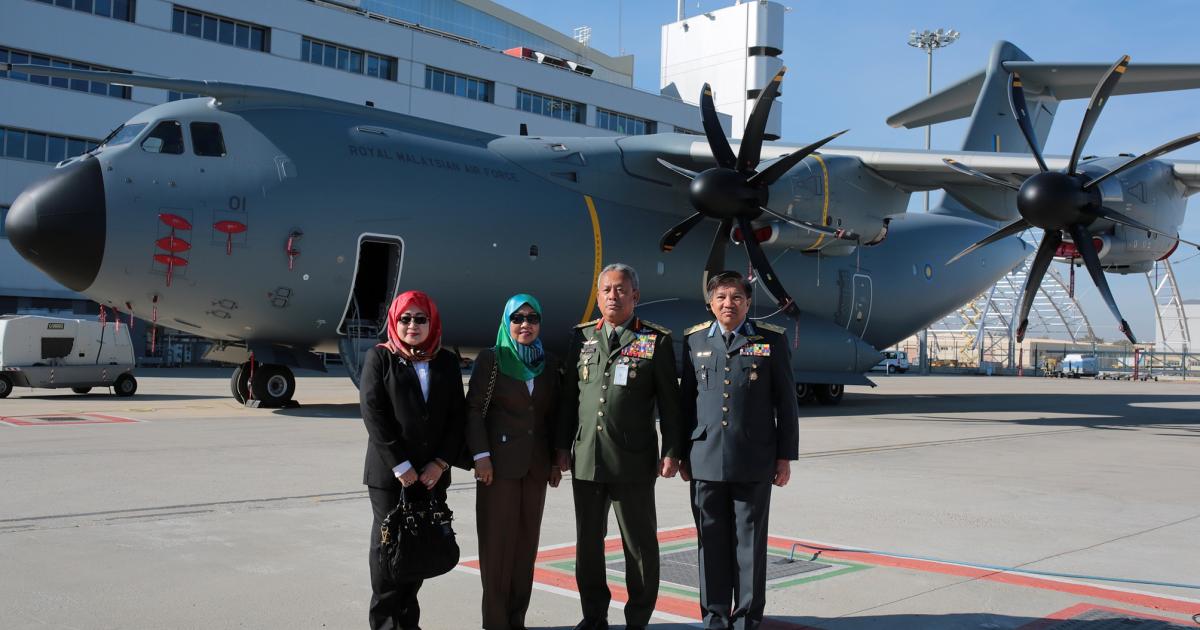Military chiefs and government officials from Malaysia accepted the first of four A400M airlifters at Seville on March 9. (photo: Airbus D&S)