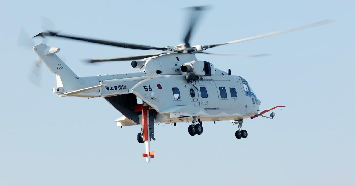 The towed mine-hunting system deploys from the rear of the AW-101 helicopter. (photo: AgustaWestland)
