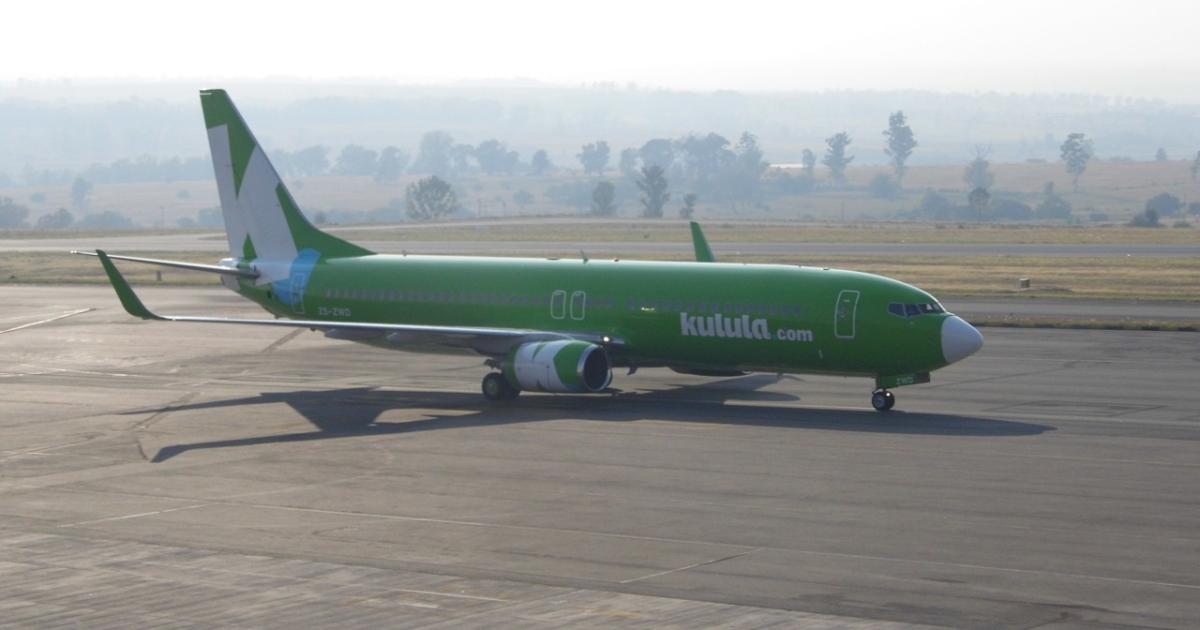 A Kululu Airlines Boeing 737 taxis at Lanseria Airport outside Johannesburg. (Photo: Ian Sheppard)