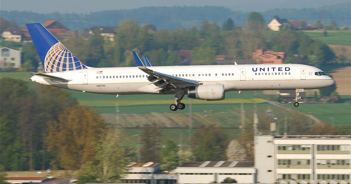 A United Airlines Boeing 757 approaches for landing at Zurich International Airport. (Photo: Flickr: <a href="http://creativecommons.org/licenses/by-sa/2.0/" target="_blank">Creative Commons (BY-SA)</a> by <a href="http://flickr.com/people/aero_icarus" target="_blank">Aero Icarus</a>)