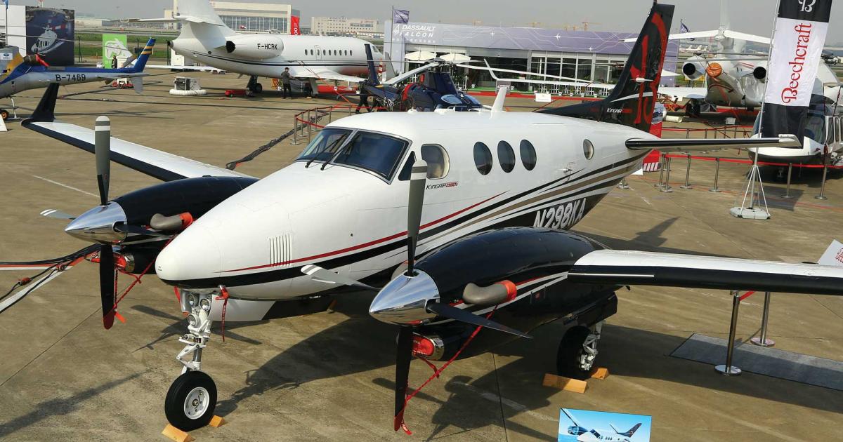 FlightSafety International will build a Beechcraft King Air C90GTx level D simulator for the Civil Aviation University of China. The twin turboprop is on display here at ABACE.
