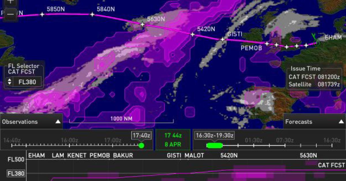 Honeywell's Weather Information Service app enables pilots to receive graphical weather updates along the planned route of flight without needing to rely on radio dispatch.
