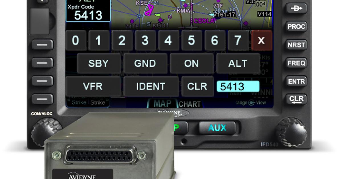 Avidyne's new APX322 remote-mounted Mode S extended squitter transponder with ADS-B OUT capability can be controlled via the IFD540 or IFD440 systems. (Photo: Avidyne)