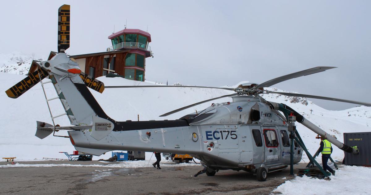 The Airbus Helicopters prototype H175 was at Courchevel airport to test “systems for flight in snow conditions.” (Photo: Janine Bloch)
