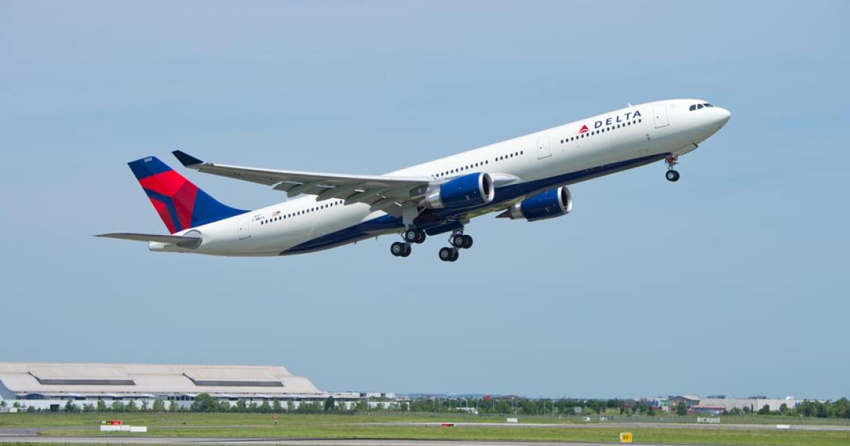 The first Airbus A330-300 certified for a 242-metric-ton mtow takes off from Toulouse. (Photo: Airbus)