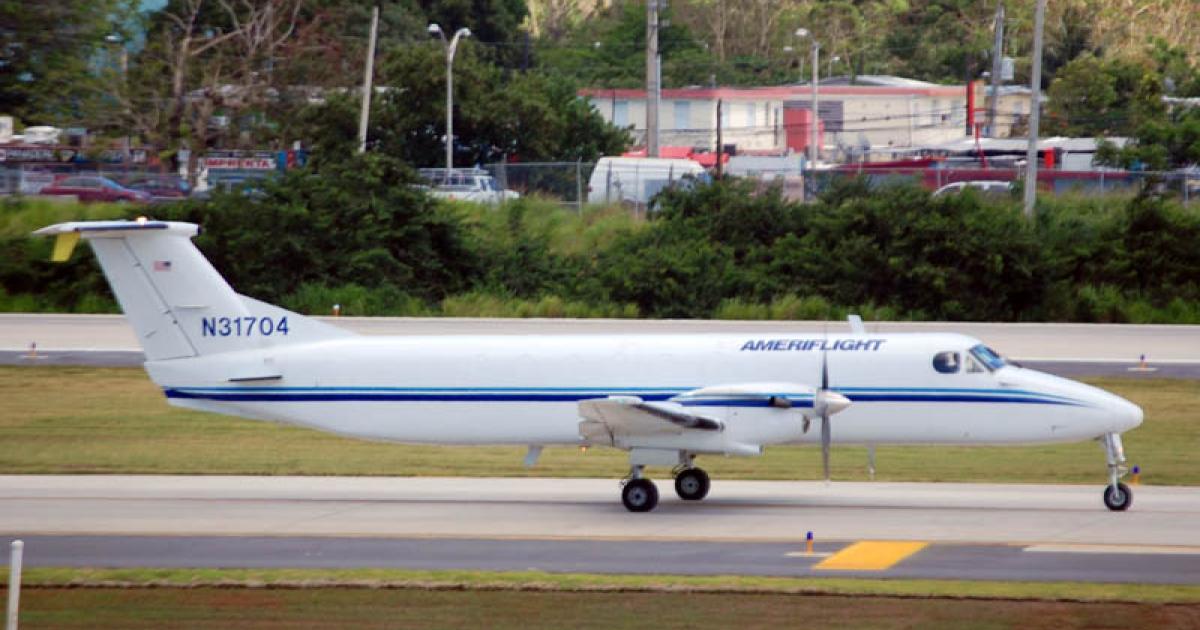 An Ameriflight Beech 1900C taxis at San Juan International Airport in Puerto Rico. (Photo: Flickr: <a href="http://creativecommons.org/licenses/by-sa/2.0/" target="_blank">Creative Commons (BY-SA)</a> by <a href="http://flickr.com/people/bz3rk" target="_blank">James Willamor</a>)