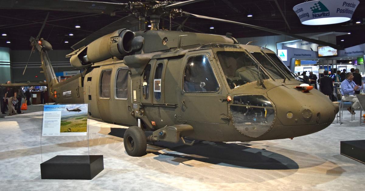 Sikorsky displayed a UH-60M Black Hawk with Matrix markings at the Unmanned Systems conference in Atlanta. (Photo: Bill Carey)