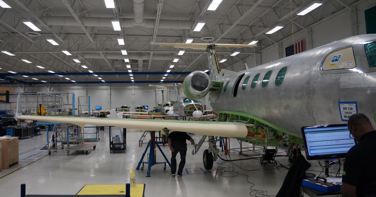 Embraer is transferring all Phenom assembly to its facility in Melbourne, Fla., in 2016. The wing and fuselage for the Phenom 100 and 300 light jets will continue to be made in Brazil.