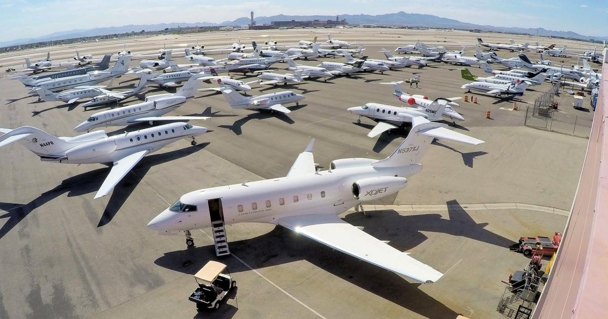 More than 400 private aircraft were crammed into parking areas at Las Vegas McCarran Airport on May 2 for the Pacquiao-Mayweather fight. FBO Atlantic Aviation reported more than 257 business aircraft on its ramp, shown here. (Photo: Atlantic Aviation)