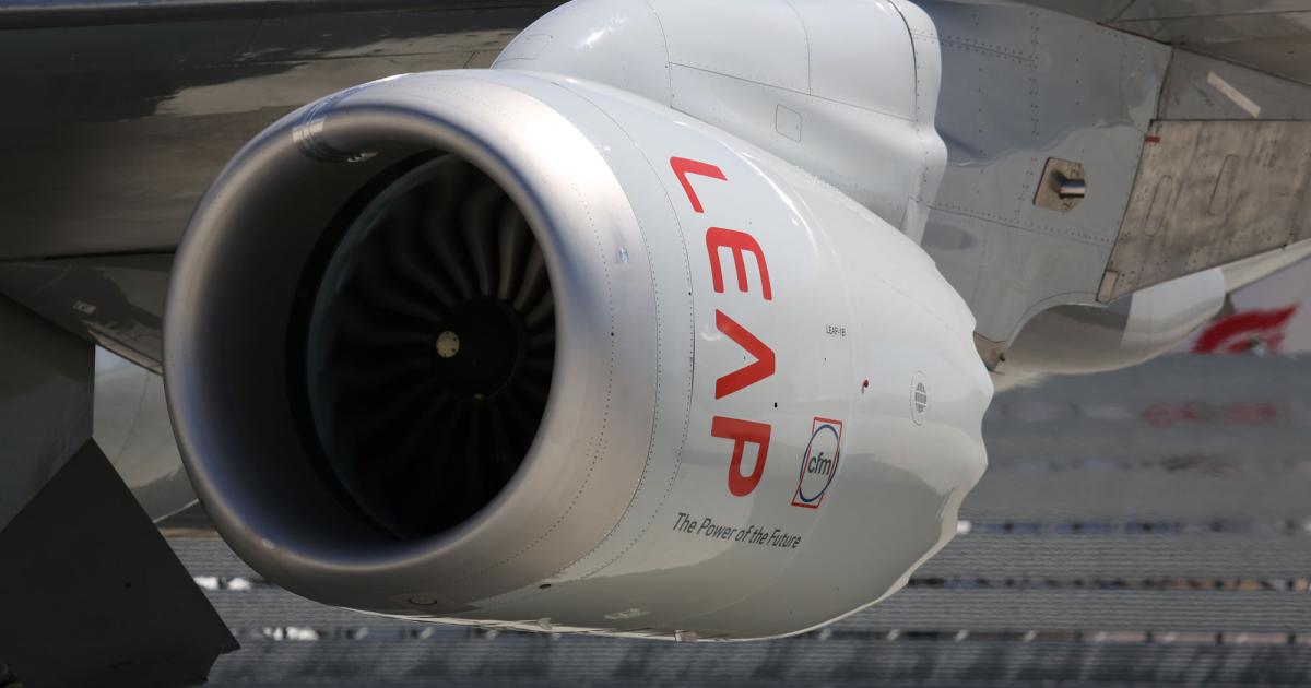 CFM International's Leap-1B engine is now involved in flight trials on GE's 747 flying test bed. (Photo: CFM International)