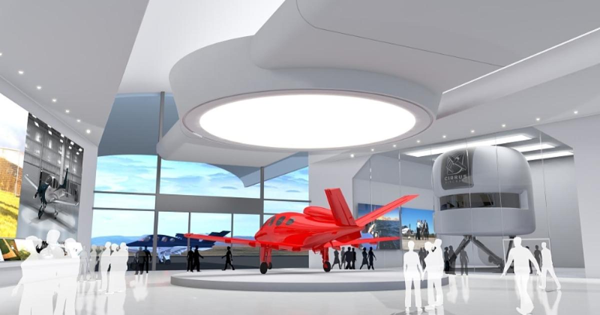 Cirrus' new "Vision Center" in Knoxville facility will be “a flagship location for all Cirrus Aircraft pilot, owner and customer activities.” It will include a design center where buyers can customize their SF50, a service center, sales and product support staff, an FBO and type-rating training in a level-D full-motion simulator built by CAE, as well as host company social events. (Photo: Cirrus Aircraft)