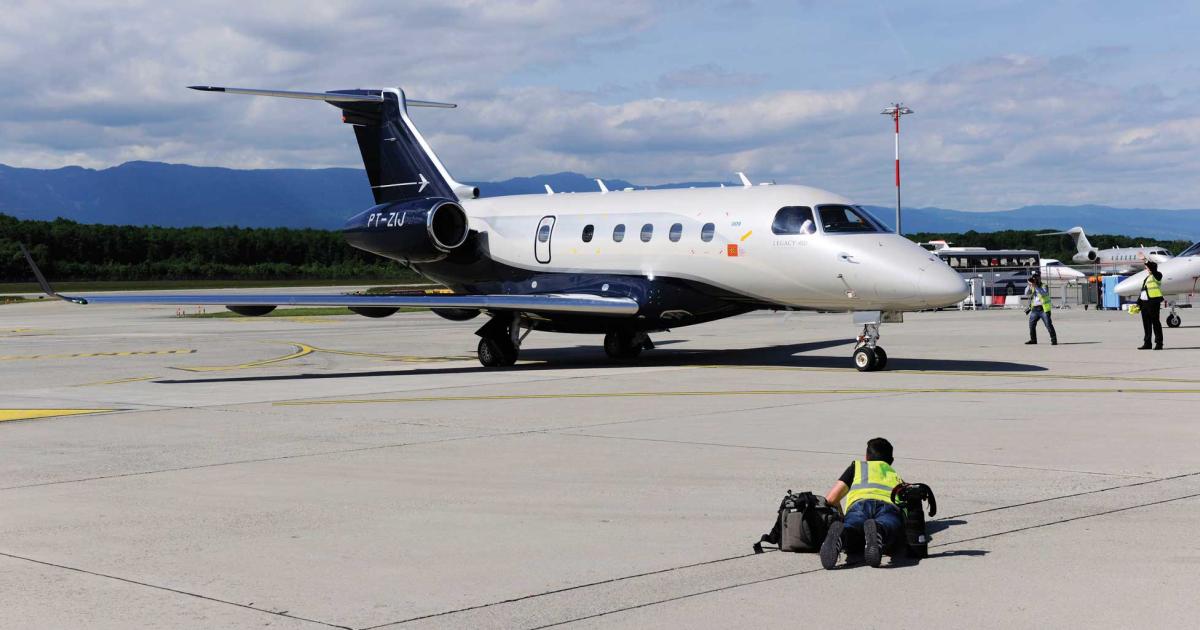 The Embraer business jet fleet is growing throughout Europe, and sales of the new Legacy 450 will accelerate the pace. So the OEM is doubling the size of its maintenance facility at Paris Le Bourget, currently too small to accommodate the Lineage 1000.