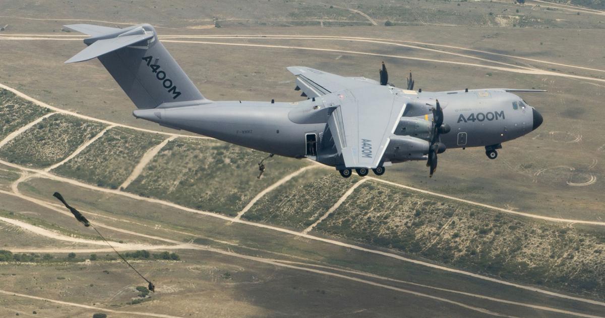 Delays in delivering additional A400M capabilities, such as the paratroop dropping shown here, may increase as a result of the fatal crash. (Photo: Airbus D&S)
