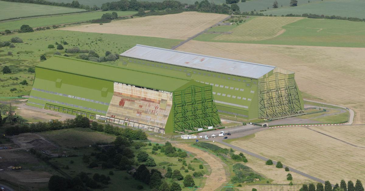 The massive Royal Airship Works sheds at Cardington, UK, where HAV is based, date back to the early days of lighter-than-air flight. HAV’s Airlander is stored in the structure to the left, which once housed the R101.