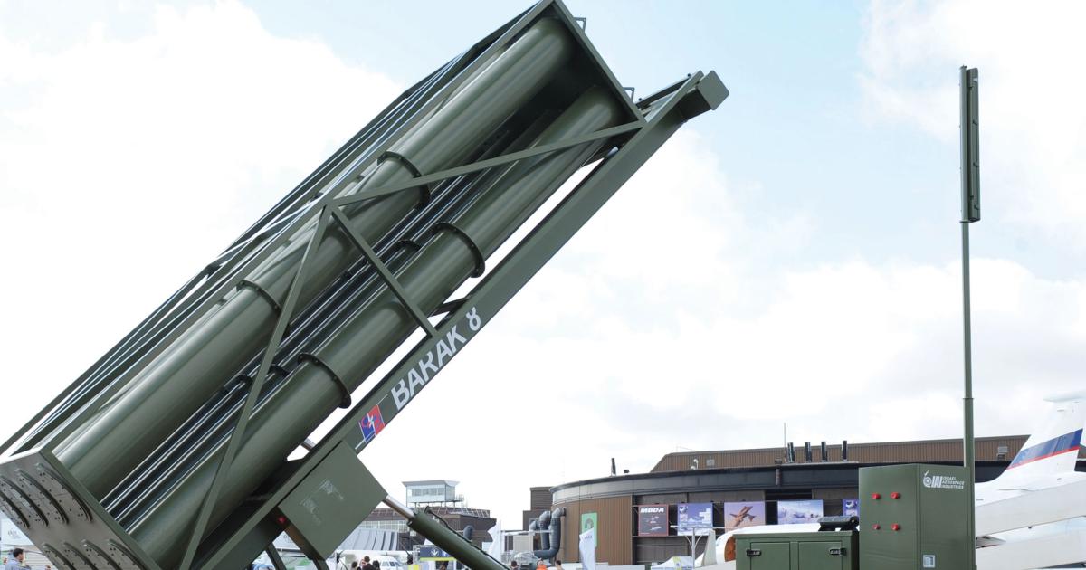 Barak-8 eight-round launchers can be rapidly deployed on land to provide point defense for critical locations, and in networked groups for area defense.
