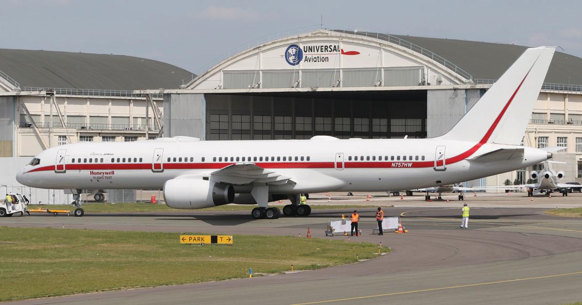Honeywell's Boeing 757 testbed aircraft at Le Bourget. 