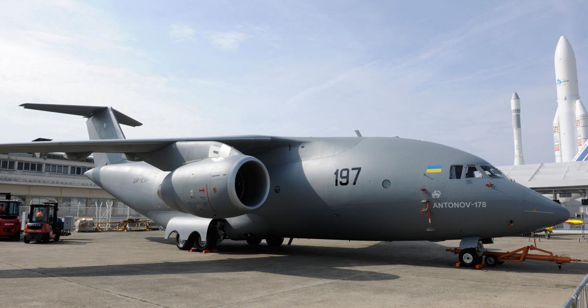 Ukrainian airframer Antonov brought the new twinjet An-178 airlifter to Le Bourget. (Photo: Mark Wagner)