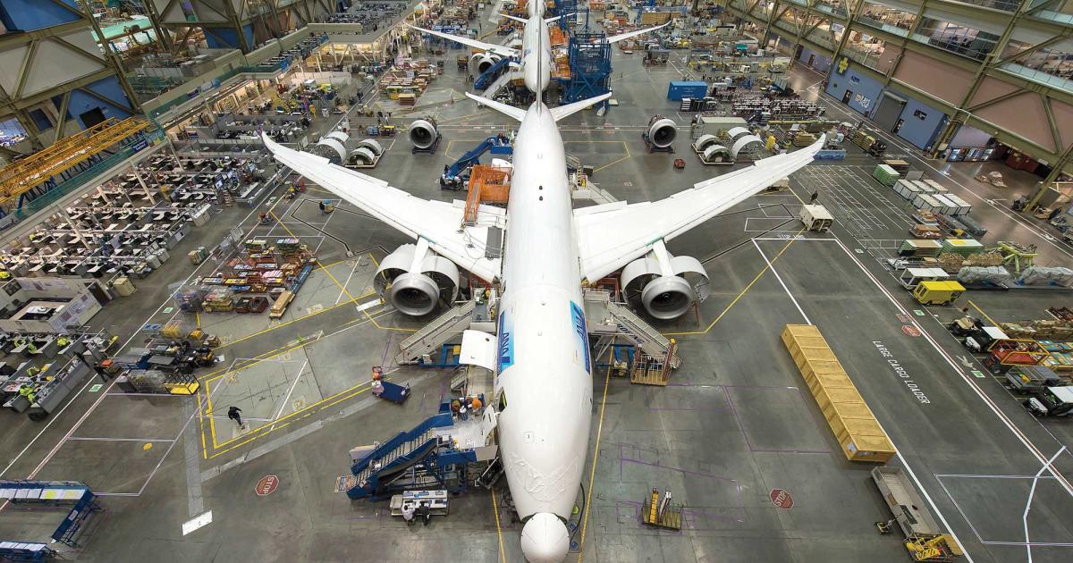 Boeing expects the main 787 assembly line in Everett, Washington, to produce  seven airplanes a month after it closes the surge line later this year.