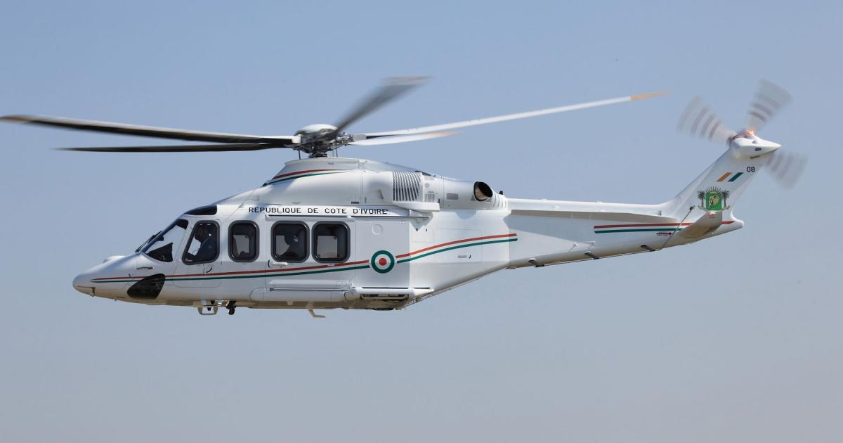 The Ivory Coast government has taken delivery of this AW139 for transport missions. (Photo: AgustaWestland) 