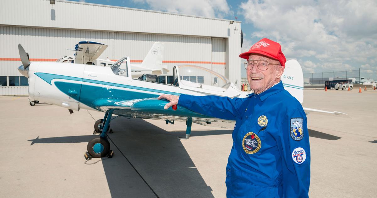 George Neal, 93-and-a-half years of age, is officially the oldest active pilot in the world. The Guinness book says so. (Photo: Rick Radell)