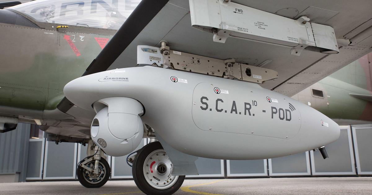 The SCAR pod typically weighs 100 kg and can be fitted to almost any aircraft. This is a Pilatus PC-9. (photo: Airborne Technologies)