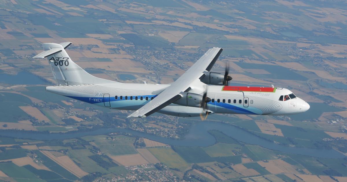 ATR's "green" demonstrator carries vibro-acoustic sensors integrated into a large crown panel of forward fuselage section. (Photo: ATR)