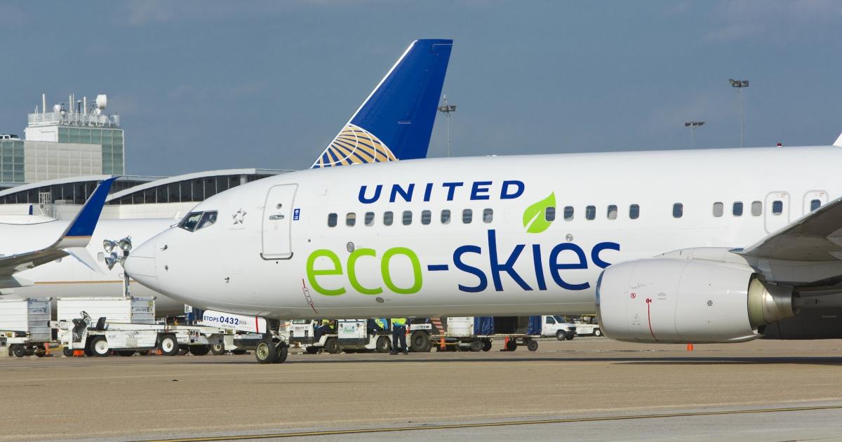 United obtained carbon credits offsets for all passengers and crew on every flight performed by a specially painted Boeing 737-900ER in April under its EcoSkies CarbonChoice program. (Photo: United Airlines)