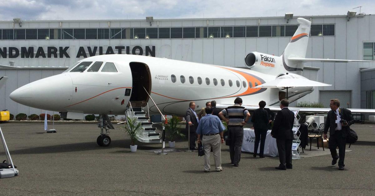 Dassault Falcon's Teterboro-based customer-service aircraft has arrived and will enter service this month, carrying parts and technicians to AOG customer aircraft and providing backup lift.