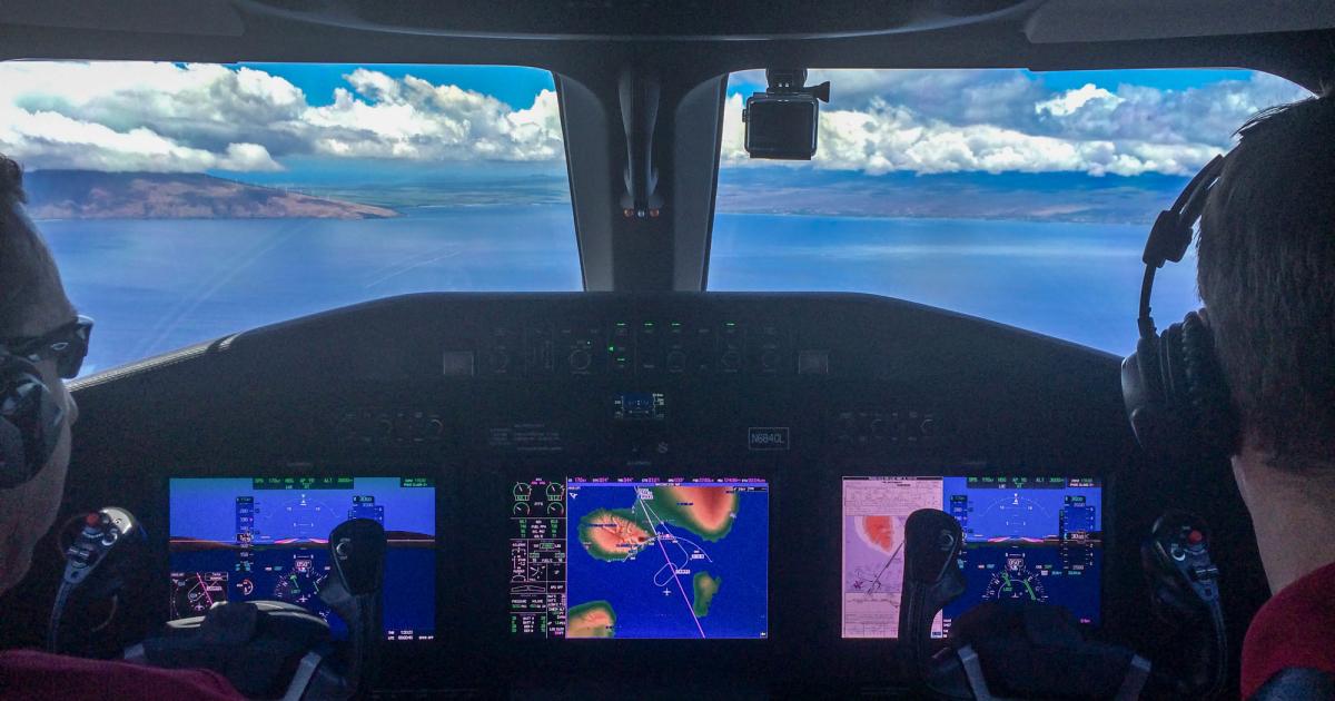 On July 16, Citation Latitude N684CL carried two crewmembers and five passengers on the 2,147-nm trip from Santa Barbara (Calif.) Airport to Kahului Airport in Maui, Hawaii, making a direct climb to 43,000 feet and completing the flight in five hours 45 minutes, which included a 17-minute hold before arrival. On the July 17 return flight, the aircraft covered the 2,473 nm from Kahului to Scottsdale (Ariz.) Airport in five hours 45 minutes. (Photo: Textron Aviation)