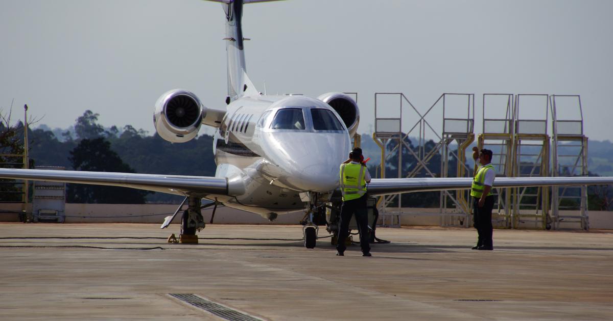 A Phenom 300 at the Embraer Executive Jets service center next to the Embraer FBO (Photo: Matt Thurber)