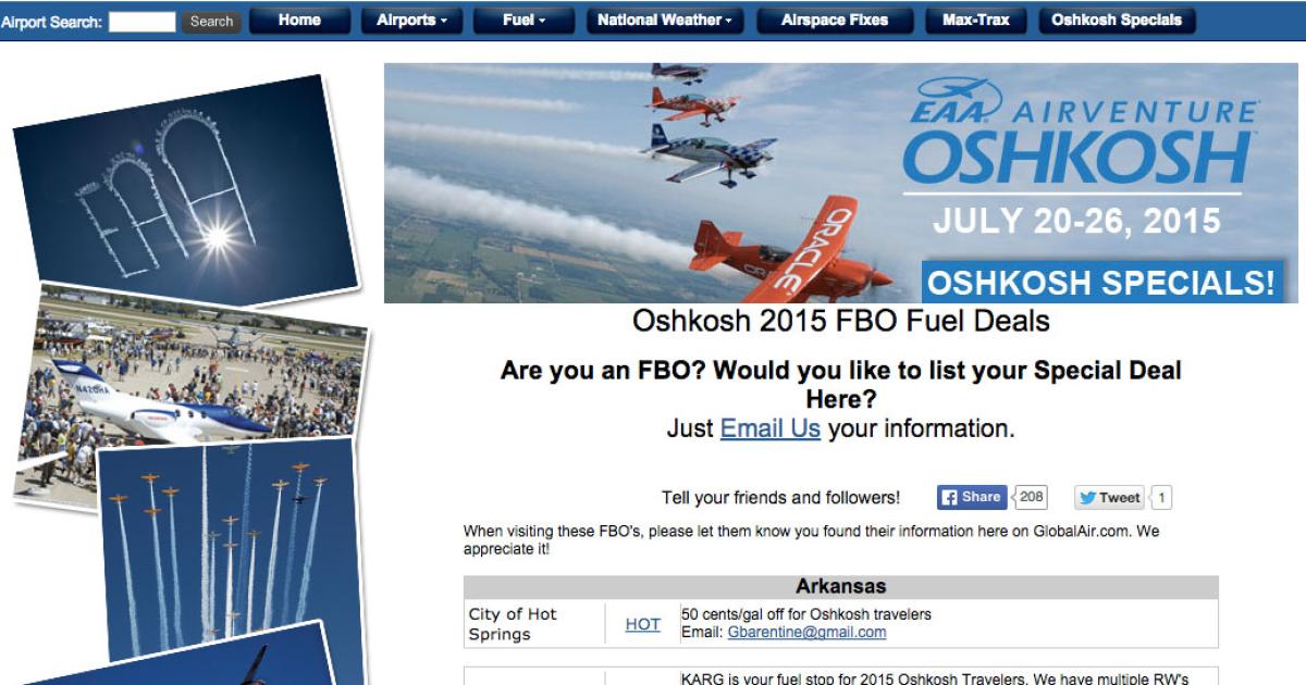 Many FBOs list their special Oshkosh promotions and deals on the Globalair website.