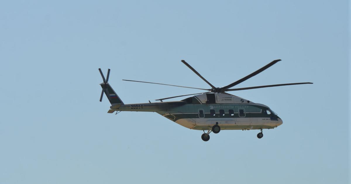 The Russian Helicopters Mi-38-2 flew for the first time in public at Moscow's MAKS air show. [Photo: Vladimir Karnozov]